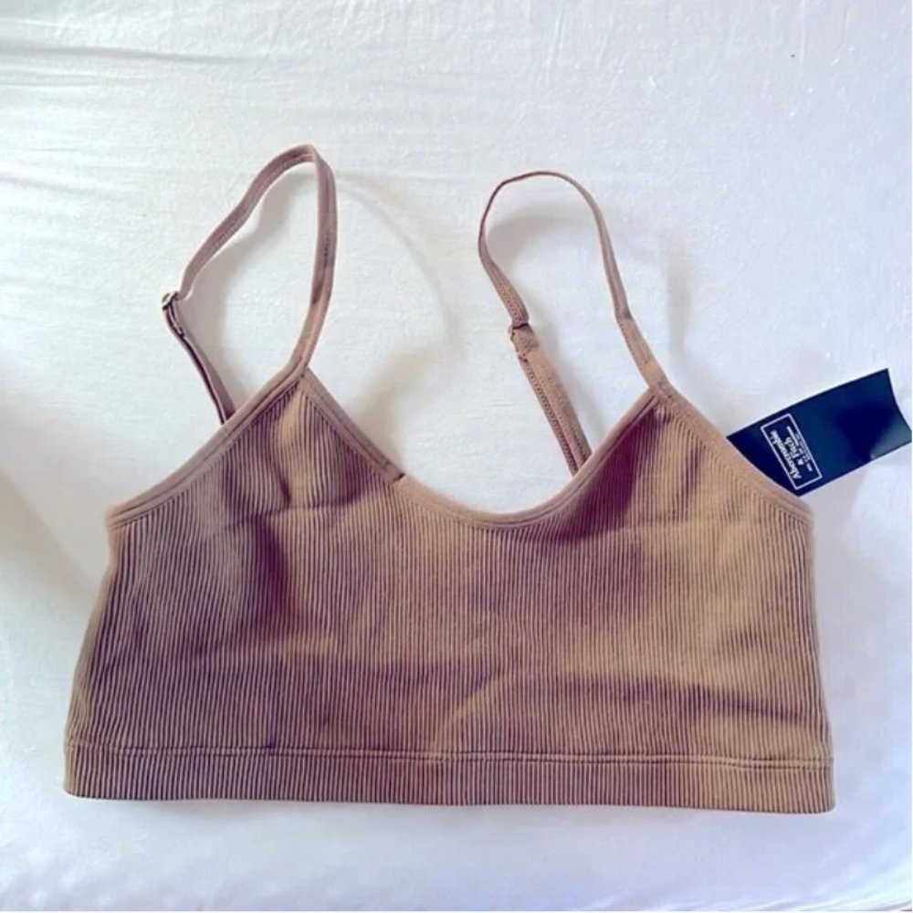 Strappy Seamless Scoopneck Bralette Tan Almond Abercrombie & Fitch XS NWT
